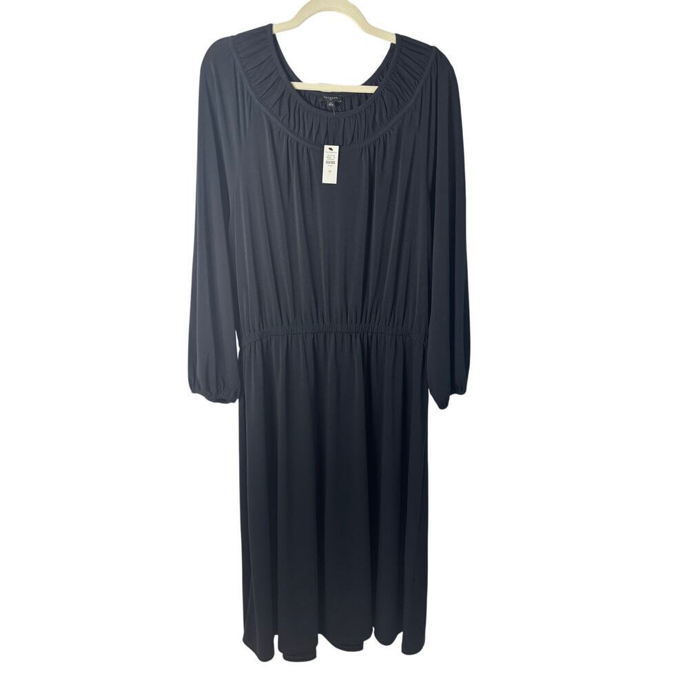 Talbots NWT Black Jersey Knit Midi Dress Ruffled Collar Elastic Waist Sz 1X
